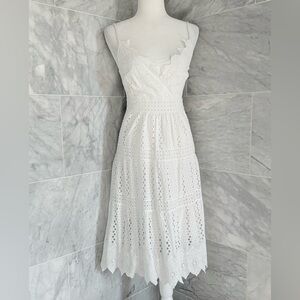 Kobe Halperin Dress- White “Hartley” Eyelet Spaghetti Strap Midi Dress xs